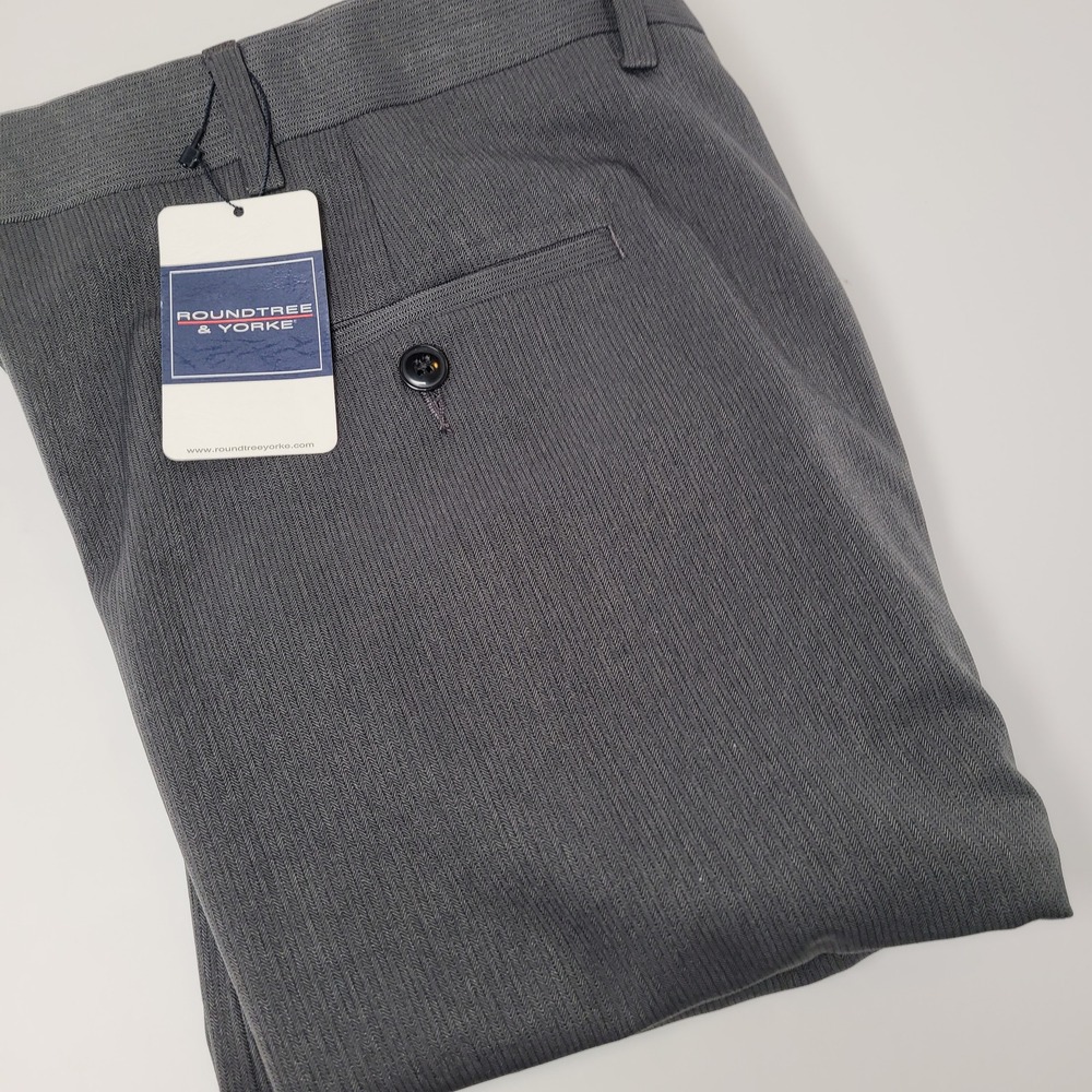 Roundtree & Yorke Dress Pants Mens 46x32 Grey New Easy Care Herringbone Big